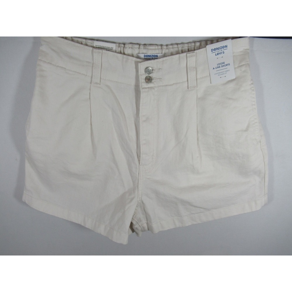 NEW Levi's Denizen High Rise Pleated Denim Shorts Women 6 Off-White A-Line Loose